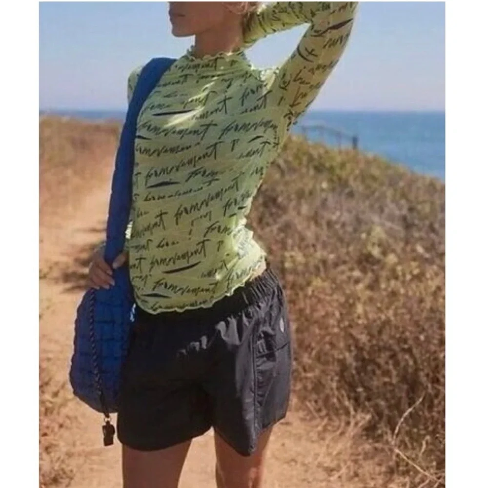 Free People Movement Mockneck High Jump Printed Logo Long Sleeve Top Medium